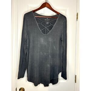 American Eagle Soft Sexy Top XL Gray Crisscross Neck Long Sleeve Lightweight Tee